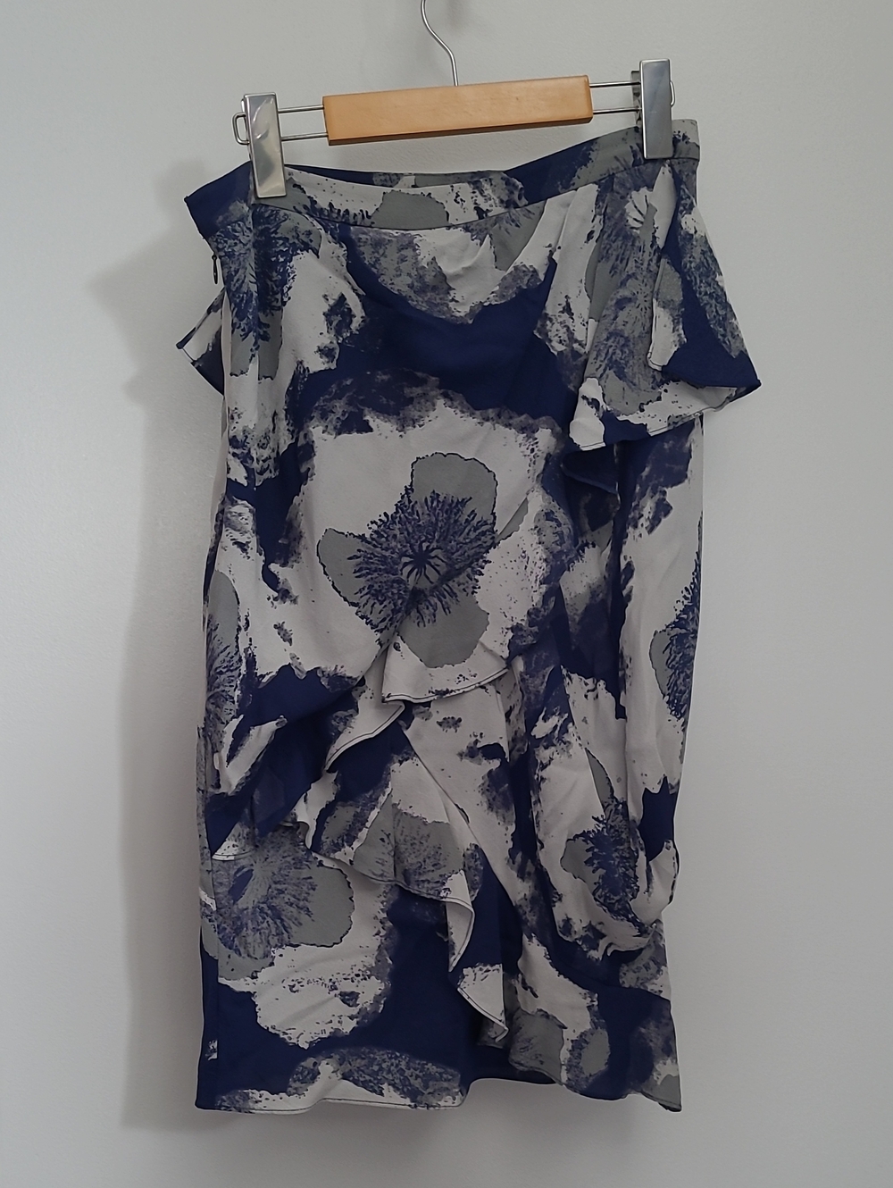 Phillip Lim Navy and Grey Floral Ruffle Skirt, 6
